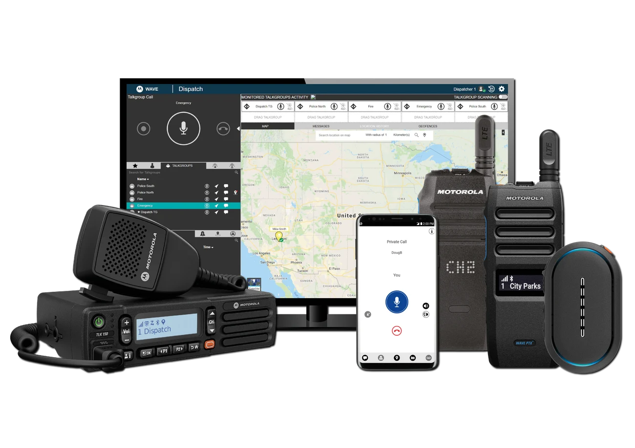 Ecossistema oficial Motorola Solutions WAVE PTX com despacho e terminais compatíveis