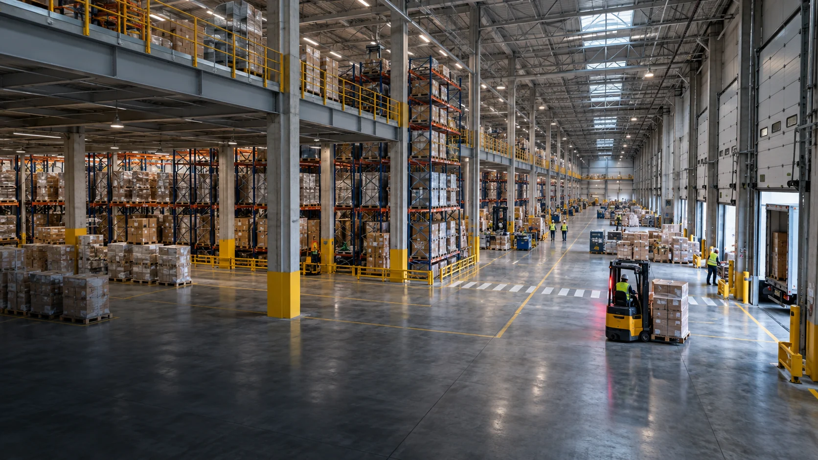 Área industrial ampla com circulação de equipes