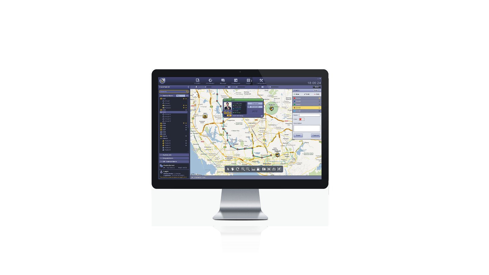 Monitor com a interface oficial Smart Dispatch Plus Hytera