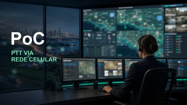 Cena editorial de central de despacho conectada por comunicação PoC | ABC Mais Telecom