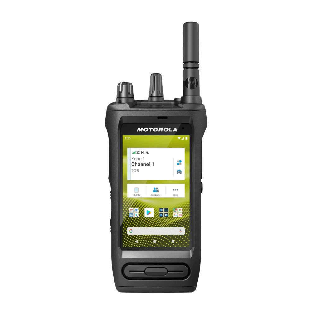 Rádio Motorola Ion visto de frente, com tela sensível ao toque