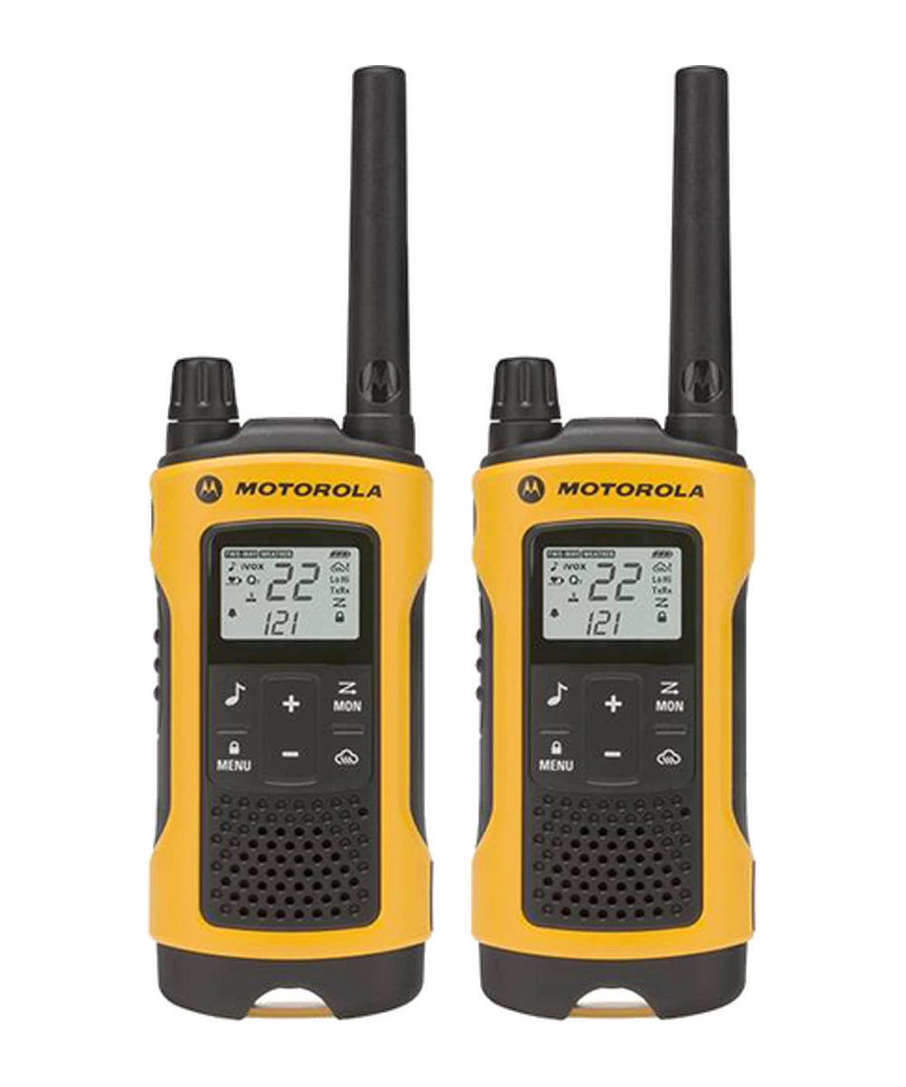 Par de rádios Motorola Talkabout T400BR amarelos, vista frontal oficial