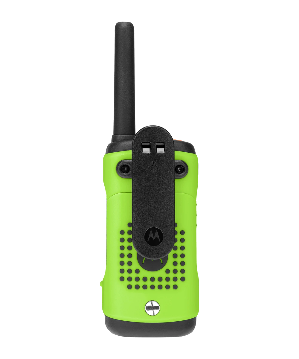 Rádio Motorola Talkabout T600BR H2O verde, vista traseira com presilha