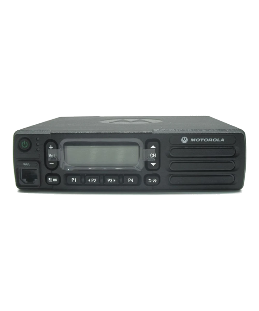 Rádio móvel Motorola DEM500, vista frontal oficial